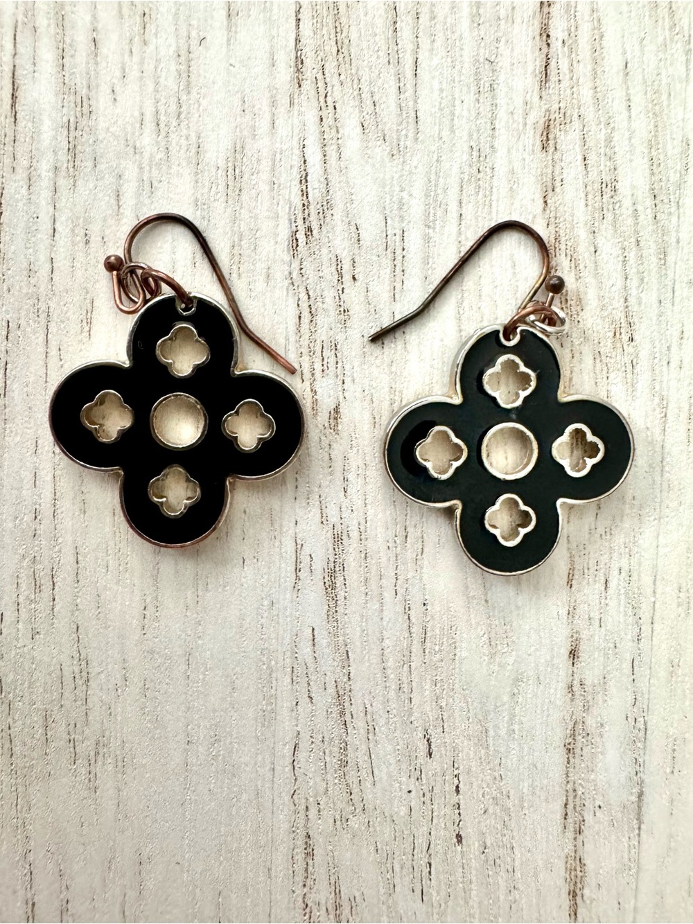 Black Clover Metal Cutout Dangle Earrings 1”